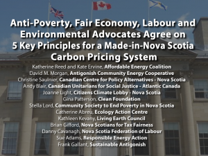 OPEN LETTER: Anti-Poverty, Fair Economy, Labour and Environmental Advocates Agree on Five Key Principles for a Made-in-Nova Scotia Carbon Pricing System